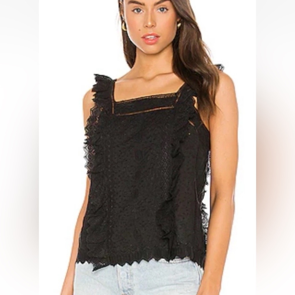 Frame Katie Ruffle Square-Neck Tank Top - Black